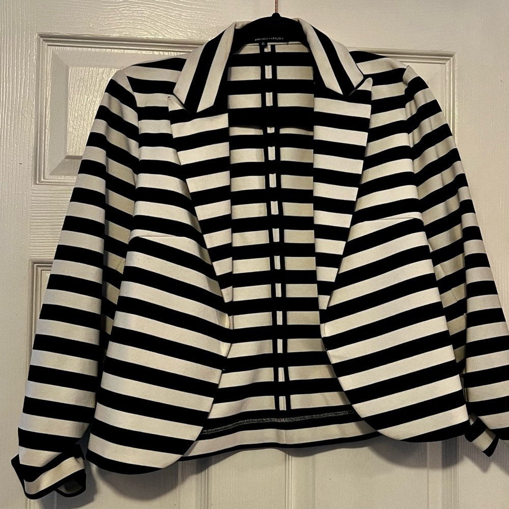 Size 10 striped blazer, stretchy, hook closure in front